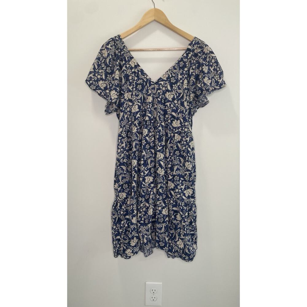 Old Navy Tiered Swing Dress Floral Ruffle Peasant Cottagecore Blue Womens XL - Picture 13 of 16
